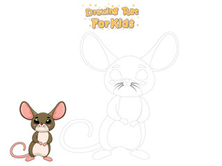 Drawing and Paint Cute Cartoon Rat. Educational Game for Kids. Vector Illustration With Cartoon Animal Characters