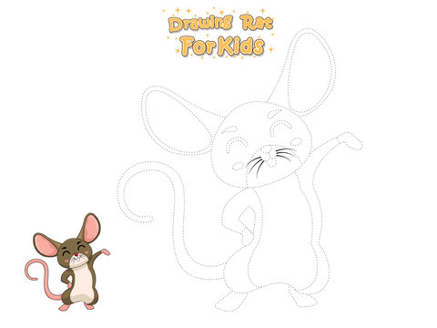Drawing and Paint Cute Cartoon Rat. Educational Game for Kids. Vector Illustration With Cartoon Animal Characters
