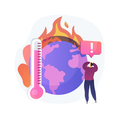 Earth climate change, temperature increase, global warming. Multiple fires, flora and fauna destruction, planet wildlife and humankind damage. Vector isolated concept metaphor illustration.