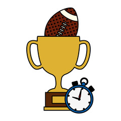 cup trophy with ball american football and chronometer