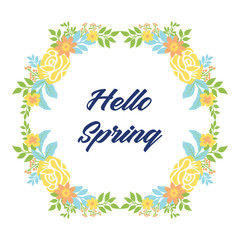 Wallpaper design for hello spring greeting card, with modern style of yellow floral frame. Vector