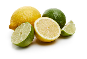 Lemon and Lime Isolated on White Background
