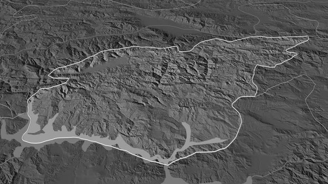 Tunceli, province with its capital, zoomed and extruded on the bilevel map of Turkey in the conformal Stereographic projection. Animation 3D