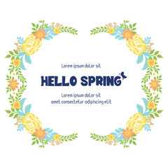 Elegant frame with unique leaves and yellow flower for hello spring greeting card template design. Vector