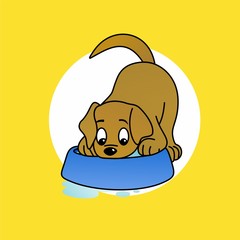 Illustration Brown Puppy is Drinking Cartoons, Cute Characters, Flat Designs