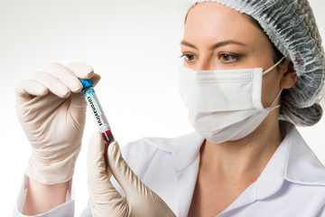 Nurse holding with positive result on coronavirus blood test. Epidemic virus Respiratory Syndrome. China.