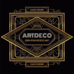 Golden Art deco geometric frame set, for Posters, backgrounds, invitations, cards, discount, social media, sale announcement and more. All lines are not expanded, so you can resize the outline/stroke.
