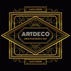 Golden Art deco geometric frame set, for Posters, backgrounds, invitations, cards, discount, social media, sale announcement and more. All lines are not expanded, so you can resize the outline/stroke.