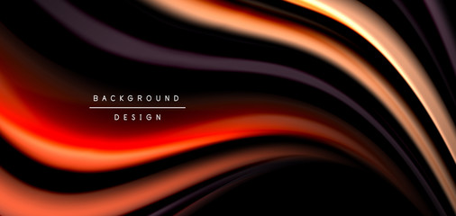 Abstract silk smooth lines on black, multicolored liquid fluid rainbow style waves on black