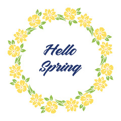 Hello spring card unique design, with seamless leaf and wreath frame. Vector