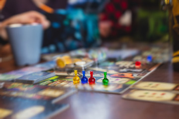 Process of playing board game and having fun with friends and family, board game concept, hand playing and roll the dice © tsuguliev