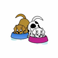 Illustration Puppy is Drinking Cartoons, Cute Characters, Flat Designs 