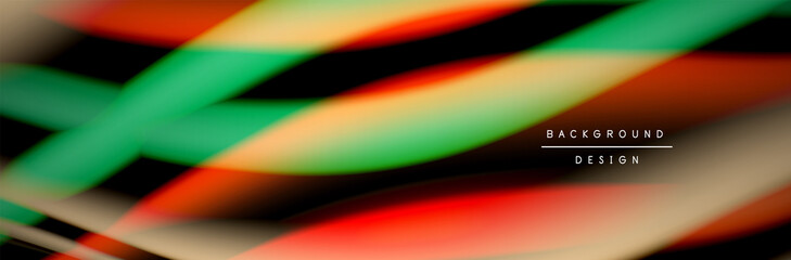 Сolorful flow poster. Wave liquid lines and shapes in black color background. Vector Illustration