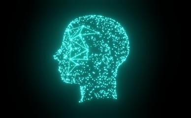 3D rendering artificial intelligence in humanoid head with digital  is learning processing