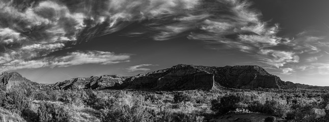 Black and White Panorama of Caprock Canyon