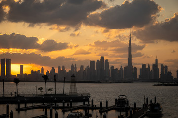 Silhouette of Dubai Skyscrapers during sunset