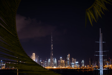Dubai city at night with Burj Khalifa as the highest building