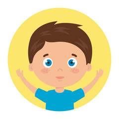 cute little boy with hands up in frame circular