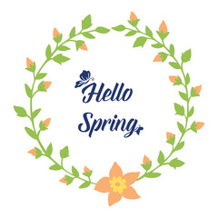 Greeting card wallpapers design for hello spring, with leaf and flower unique frame. Vector