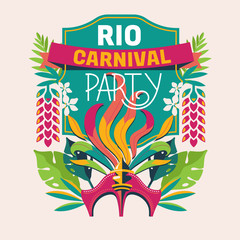 Brazil Carnival with feathers hat and plant background vector illustration