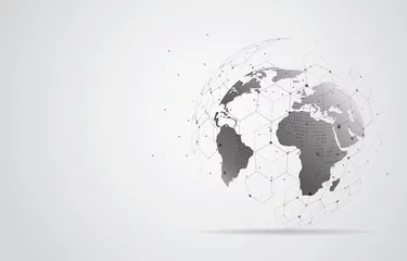 Poster Wereldwijde netwerkverbinding. Wereldkaart punt en lijn samenstelling concept van wereldwijde business. vectorillustratie © royyimzy