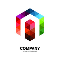 the letter logo N, with the hexagon shape of a collection of triangles. modern template. colorful texture. isolated white. N logo technology for companies, digital graphics and graphics