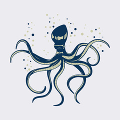 Vector Illustration Octopus. Seafood Sea Animal Squid with Tentacles
