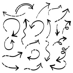 hand drawn Arrow Set. Doodle vector illustration. isolated on a white background.