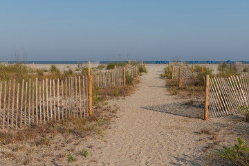 A typical wooden fence along the barrier sand dunes designed to keep tourists and children away...