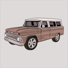 Fototapeta premium Cartoon vector illustration chevrolet classic retro vintage car