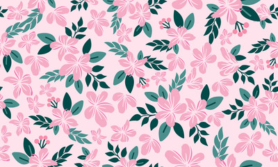 Elegant template for valentine, with beautiful leaf and pink flower background concept.