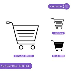 Cart icons set vector illustration with solid icon line style. Supermarket purchase concept. Editable stroke icon on isolated background for web design, infographic and UI mobile app.