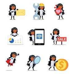 Set of character woman mad professor with long hair.