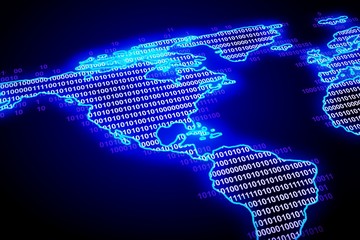 Digital map of North and South America. 3D Rendering