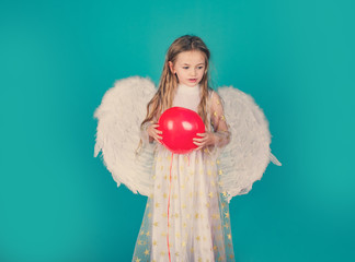 Kids Valentines Day. Happy little Angel. Saint Valentines Day card. Cherub. Beautiful little angel...