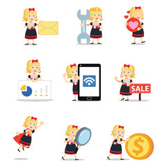 Set of character mariachi woman in Mexican carnival musicians.