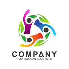 multicolored pictorial people logo design graphic for family care,social relationship,healthy people,happy kids,adoption child,education school,foundation community and medical clinic