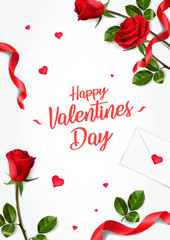 Vertical vector greeting cards with realitic roses to Valentine's day, can be used as invitation card for wedding, birthday and other holiday, easy to make other patterns and sets