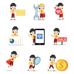 Set of character woman matador in a Spain traditional festival.