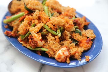 Crispy catfish stir fried thai local food