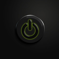 Round power button over black background