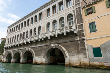 Architecture and facade of buildings on the Grand Canal in Venice