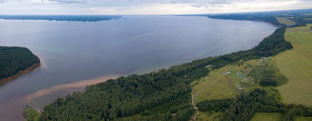 Aerial view of the Votkinsk Reservoir (on the river of Kama). Perm Krai, Russia