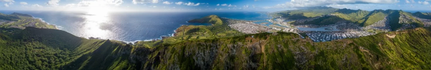 Fototapeten Aerial panorama of the island of Oahu as seen from the Koko Head mountain with Hanauma Bay and Honolulu city in the frame. Hawaii © Dudarev Mikhail