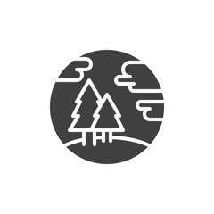 Tree forest landscape vector icon. filled flat sign for mobile concept and web design. Nature landscape with trees and clouds glyph icon. Symbol, logo illustration. Vector graphics