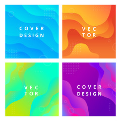 Set of square minimal template in modern style with fluid wavy shapes. Abstract background for branding. Minimal dynamic cover design with geometric element. Vector illustration