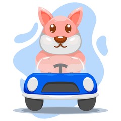 Cute Dog with car Mascot Cartoon Design Vector