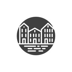 Cityscape buildings vector icon. filled flat sign for mobile concept and web design. Downtown landscape glyph icon. Symbol, logo illustration. Vector graphics
