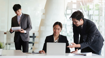 Business working in office with documents and laptop people Consulting and business planning.