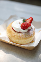 Strawberry cake sweet dessert on wood background